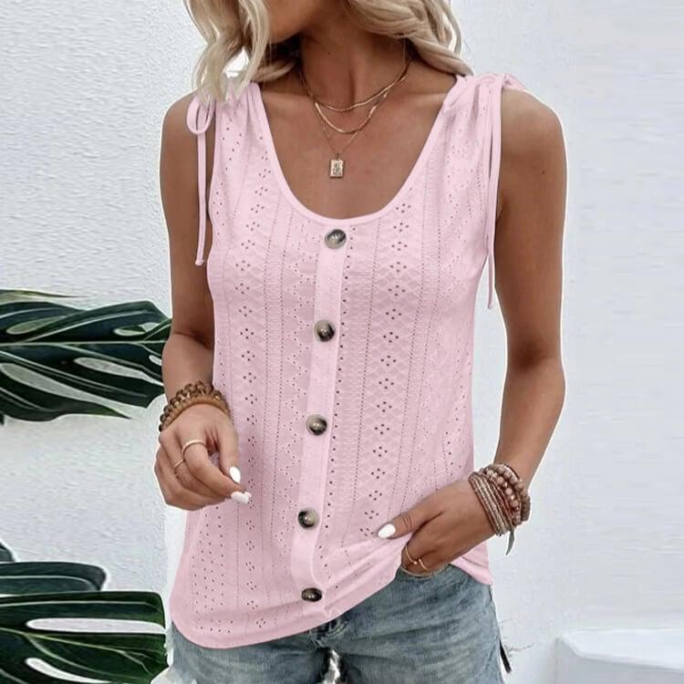 Stylowy damski top z guzikami i wycięciami