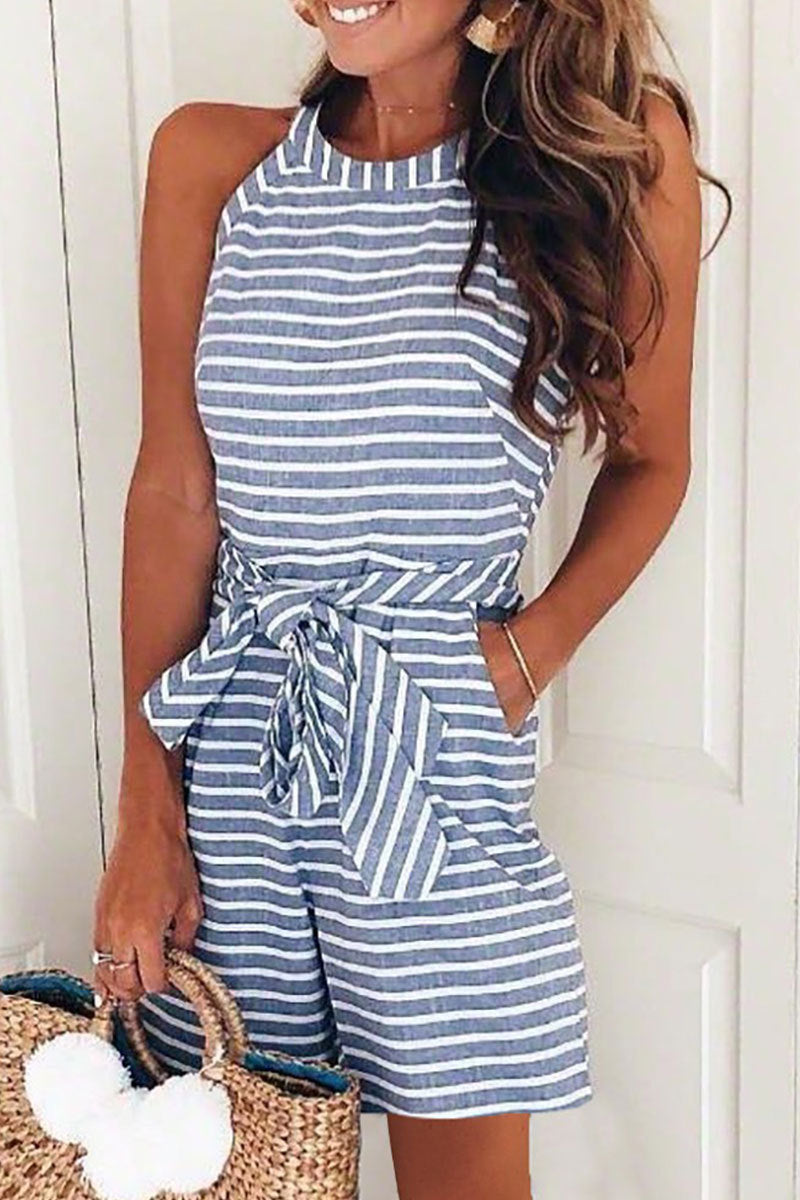 Casual Patchwork Bandaż z paskiem O Neck Luźne kombinezony (5 kolorów)