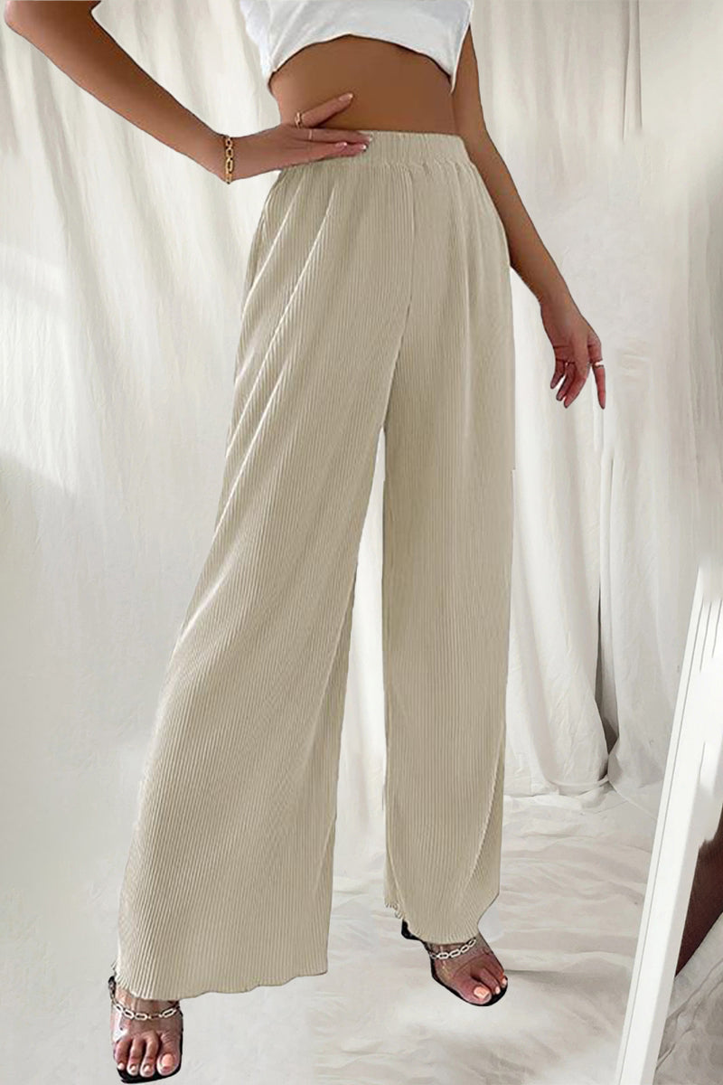 Casual Simplicity Solid Pleat Loose High Waist Wide Pipe Jednokolorowe spodnie (7 kolorów)
