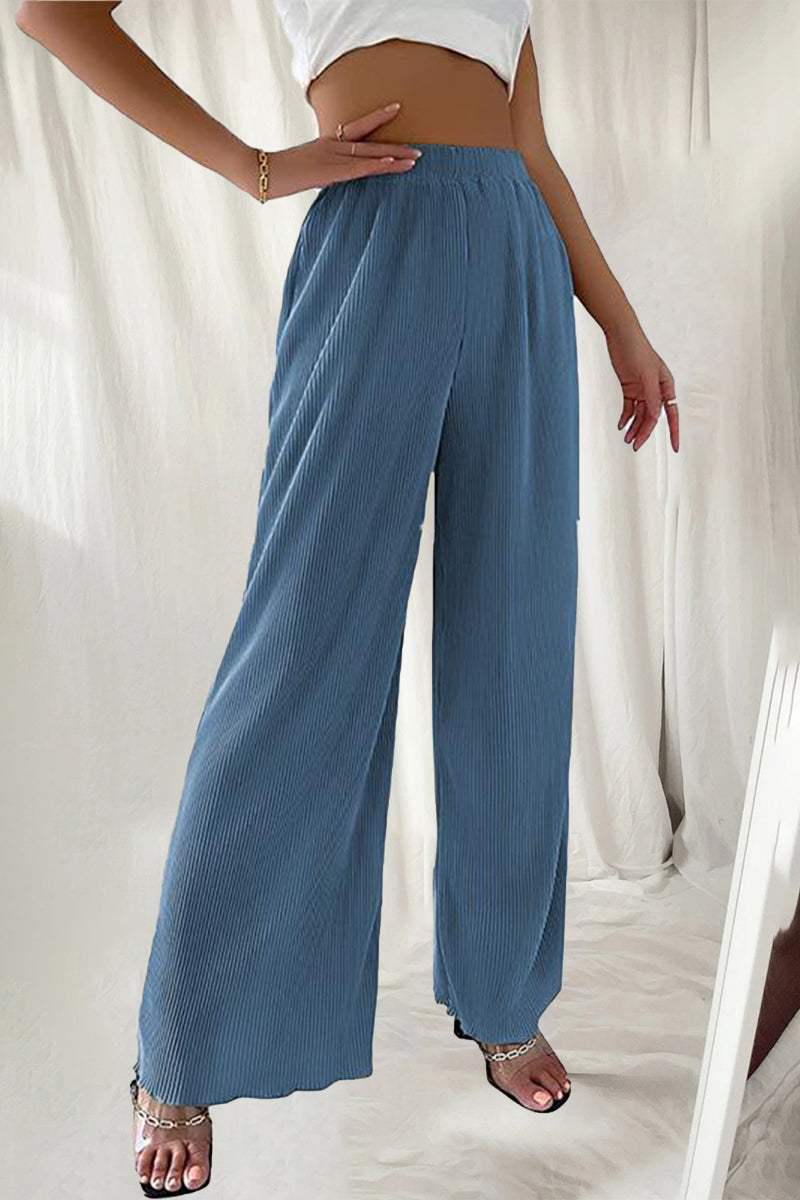 Casual Simplicity Solid Pleat Loose High Waist Wide Pipe Jednokolorowe spodnie (7 kolorów)