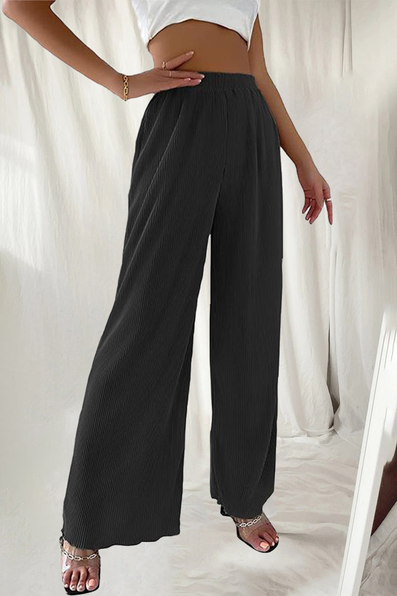 Casual Simplicity Solid Pleat Loose High Waist Wide Pipe Jednokolorowe spodnie (7 kolorów)
