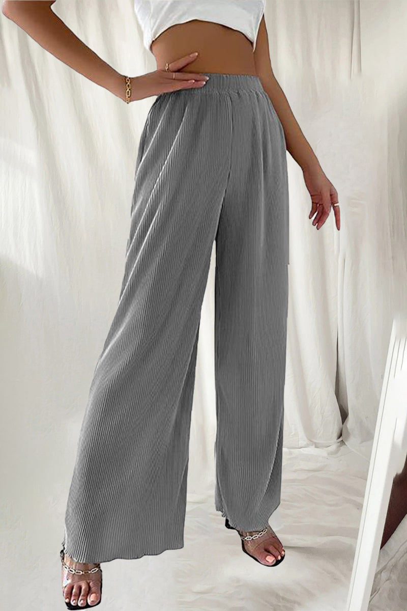 Casual Simplicity Solid Pleat Loose High Waist Wide Pipe Jednokolorowe spodnie (7 kolorów)