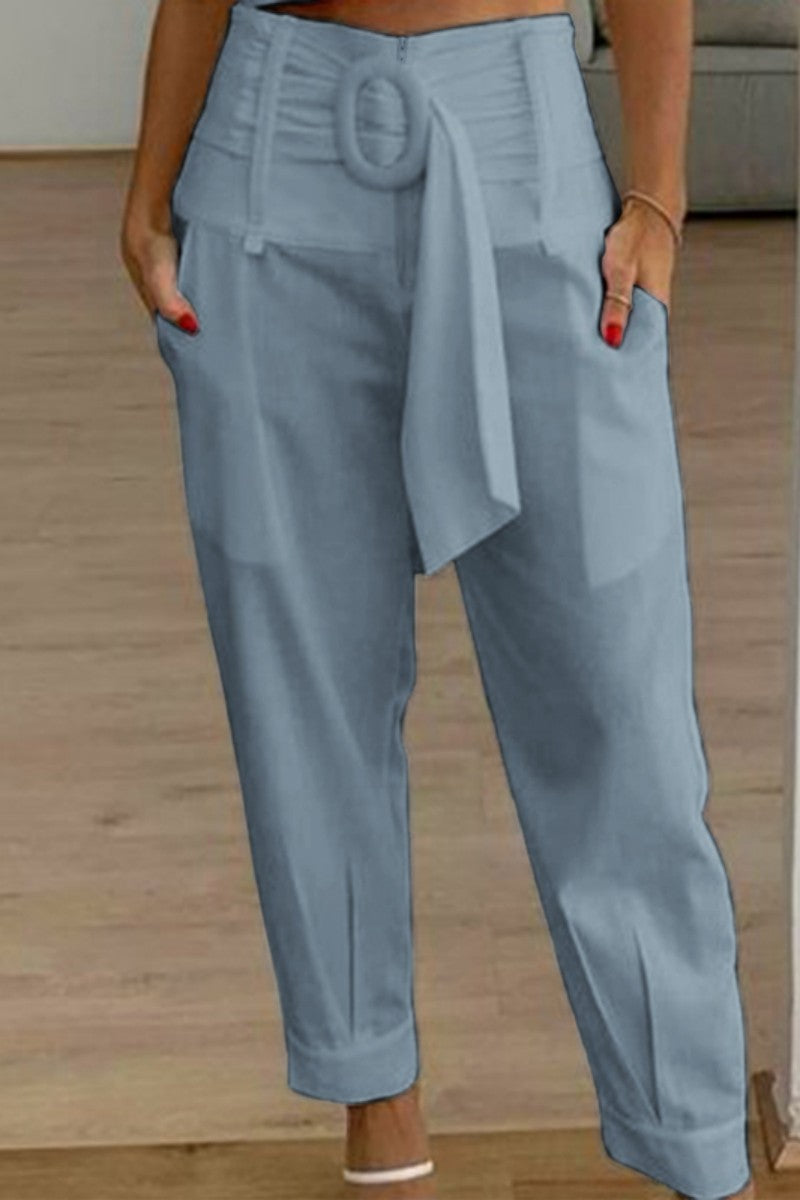 Spodnie Casual Solid Patchwork Regular High Waist Konwencjonalne spodnie w jednolitym kolorze