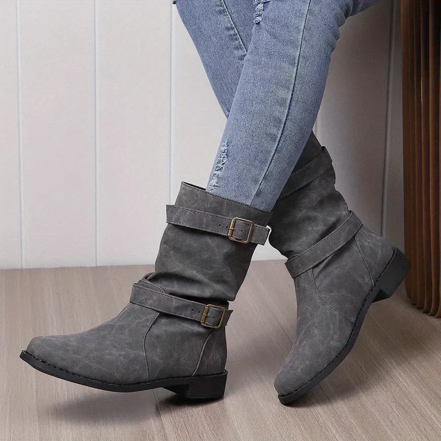 Kasha - westernowe buty za kostkę z zapięciem na klamrę dla kobiet