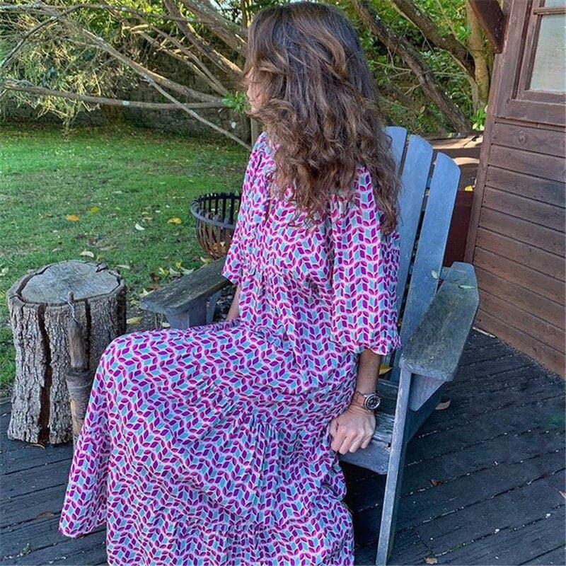 Gabriela - Wysokiej jakości sukienka maxi z pięknym wzorem