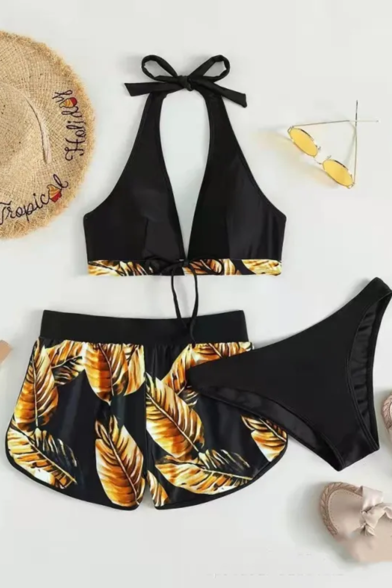 3-częściowy zestaw bikini z nadrukiem liści dla kobiet Ava |