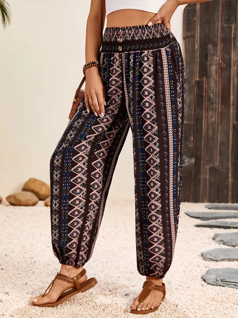 Naomi | Szerokie spodnie z nadrukiem w stylu boho | Luźne i stylowe | Przewiewny materiał