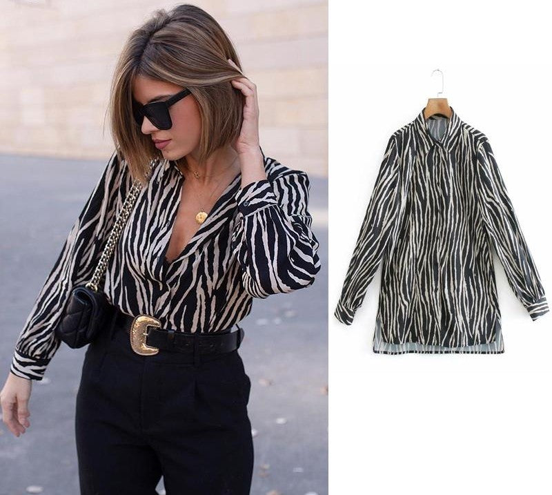 Didi Animal Print Blouse | Elegancka satynowa bluzka dla kobiet