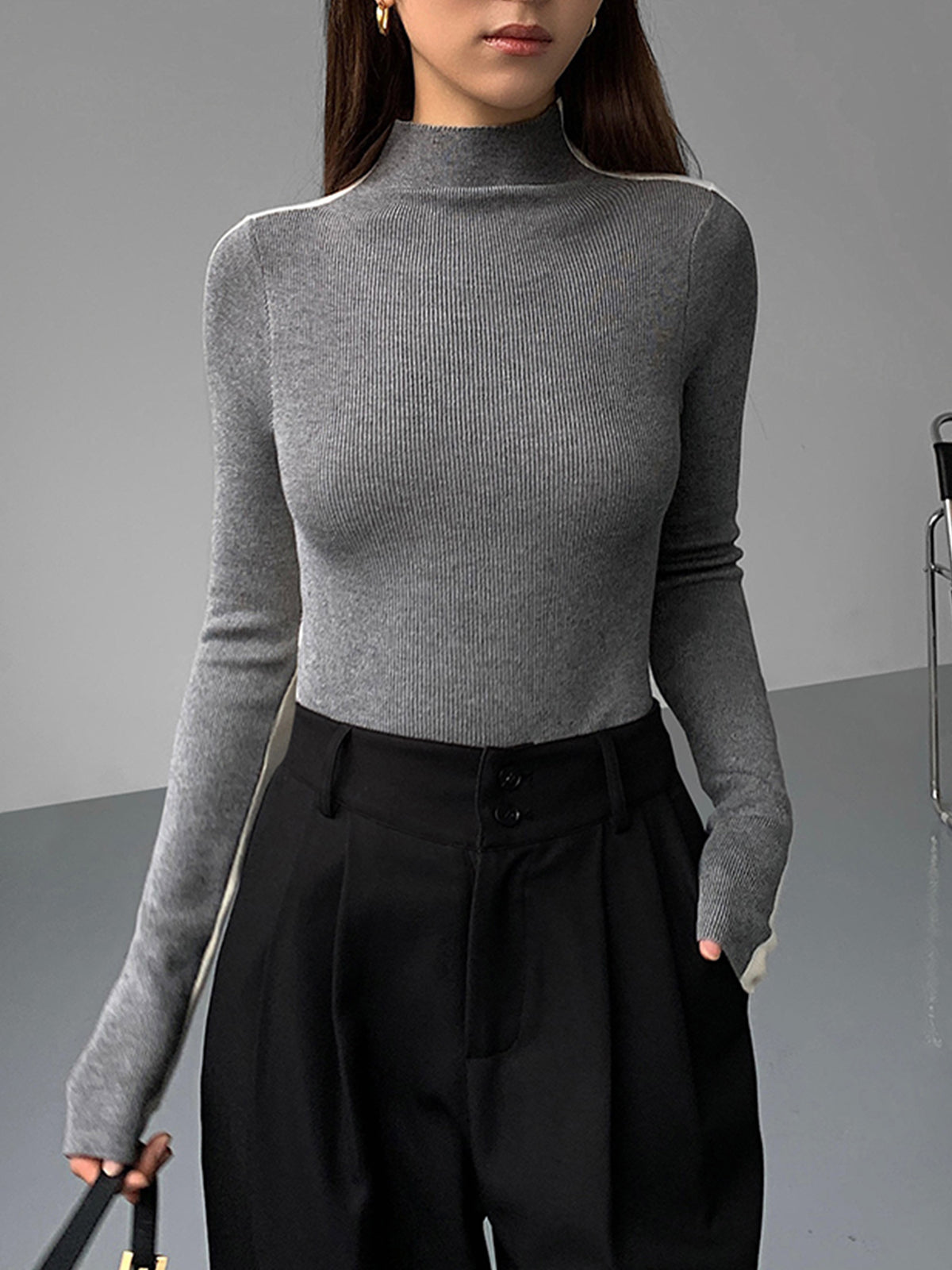 Sweter damski / sweter | Dwukolorowa dwustronna dzianina z długim rękawem
