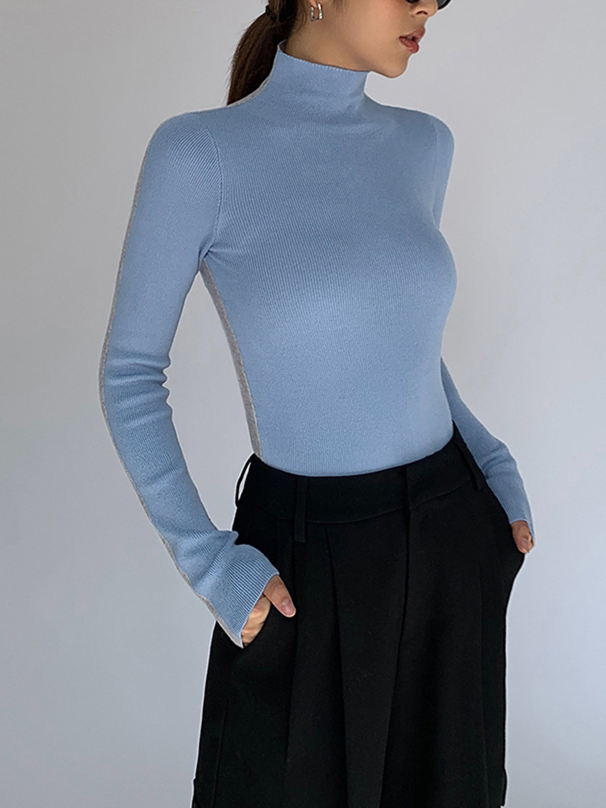 Sweter damski / sweter | Dwukolorowa dwustronna dzianina z długim rękawem