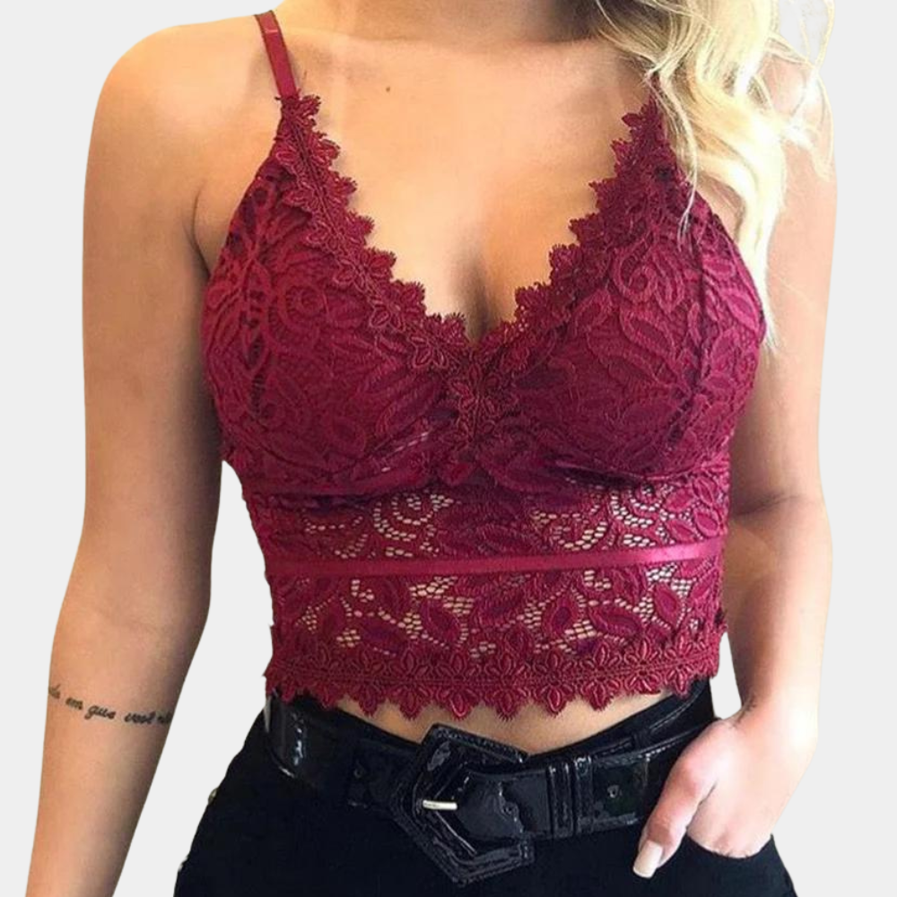 Stylowy damski top z koronki w kwiaty