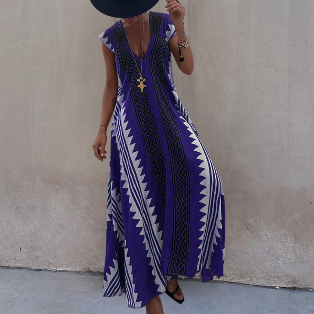 Adelina - Geometryczna sukienka maxi w stylu boho