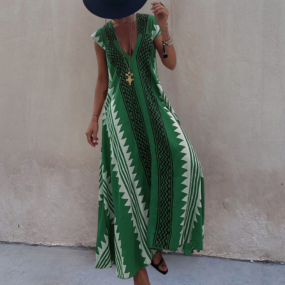 Adelina - Geometryczna sukienka maxi w stylu boho