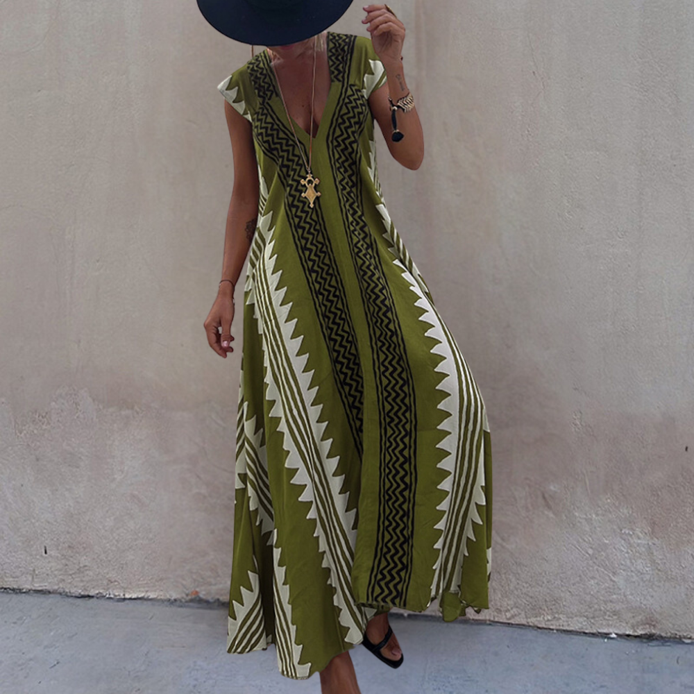 Adelina - Geometryczna sukienka maxi w stylu boho