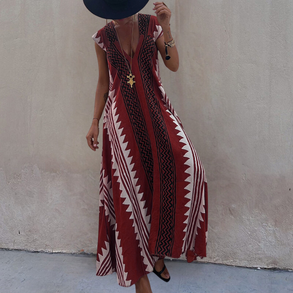 Adelina - Geometryczna sukienka maxi w stylu boho