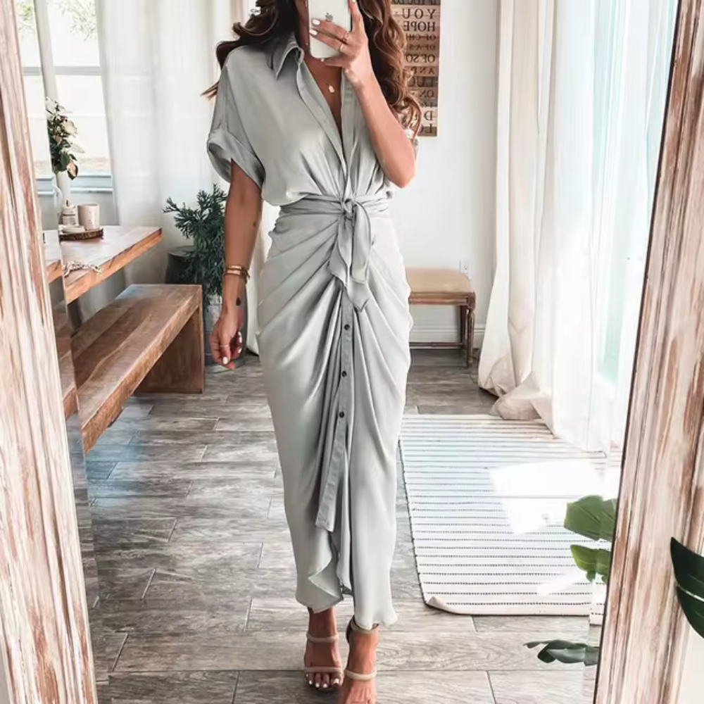 Gabrielle - Elegancka długa sukienka z wysoką talią