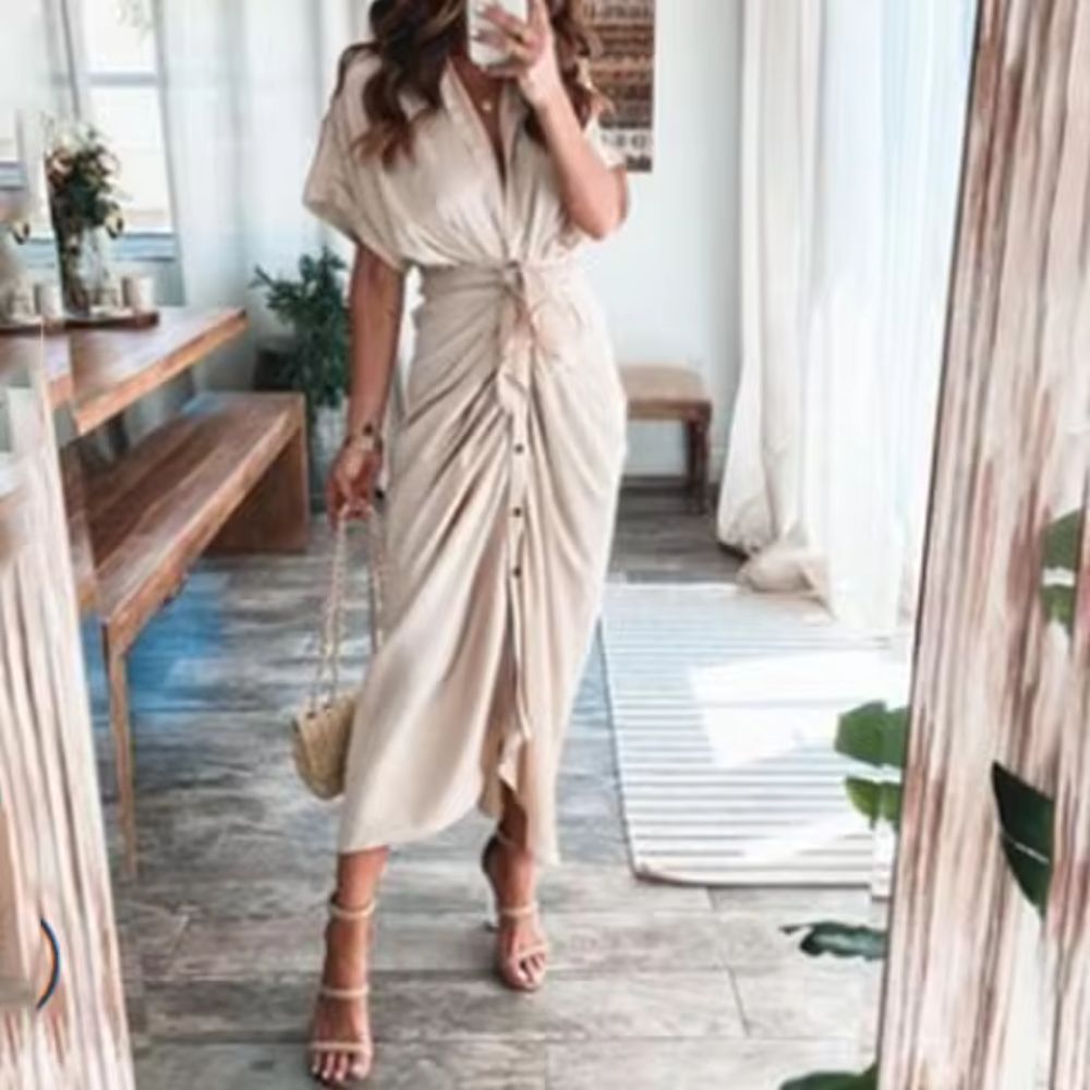 Gabrielle - Elegancka długa sukienka z wysoką talią