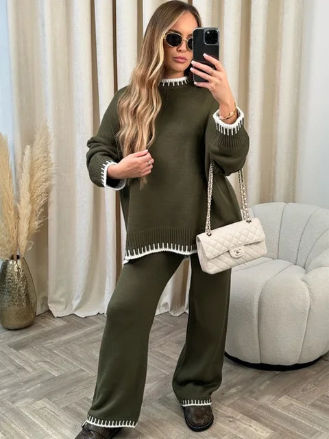 Paloma - Elegancki jesienny zestaw damski składający się ze swetra i spodni