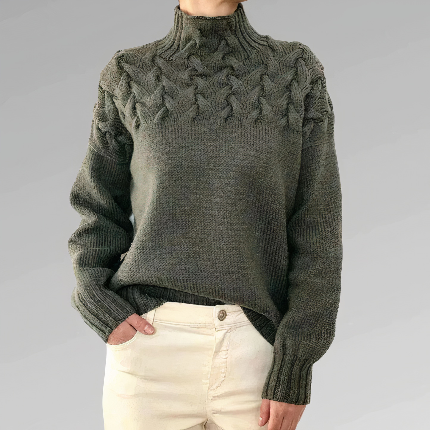 Sweter z dzianiny z wzorem w kable - Chloé