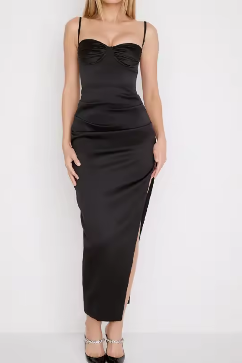 Isabella | Elegancka satynowa sukienka z plisowaną halką
