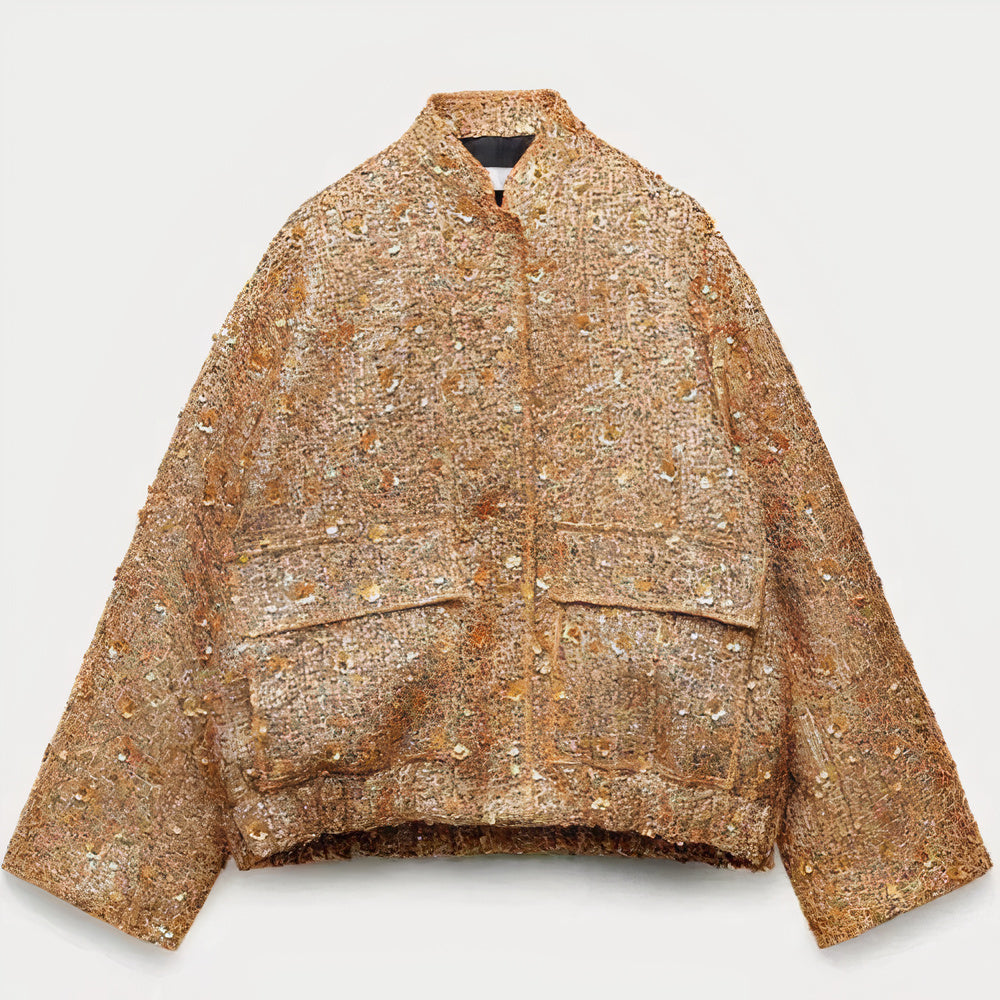 Stylowy płaszcz oversize z cekinami - Jora