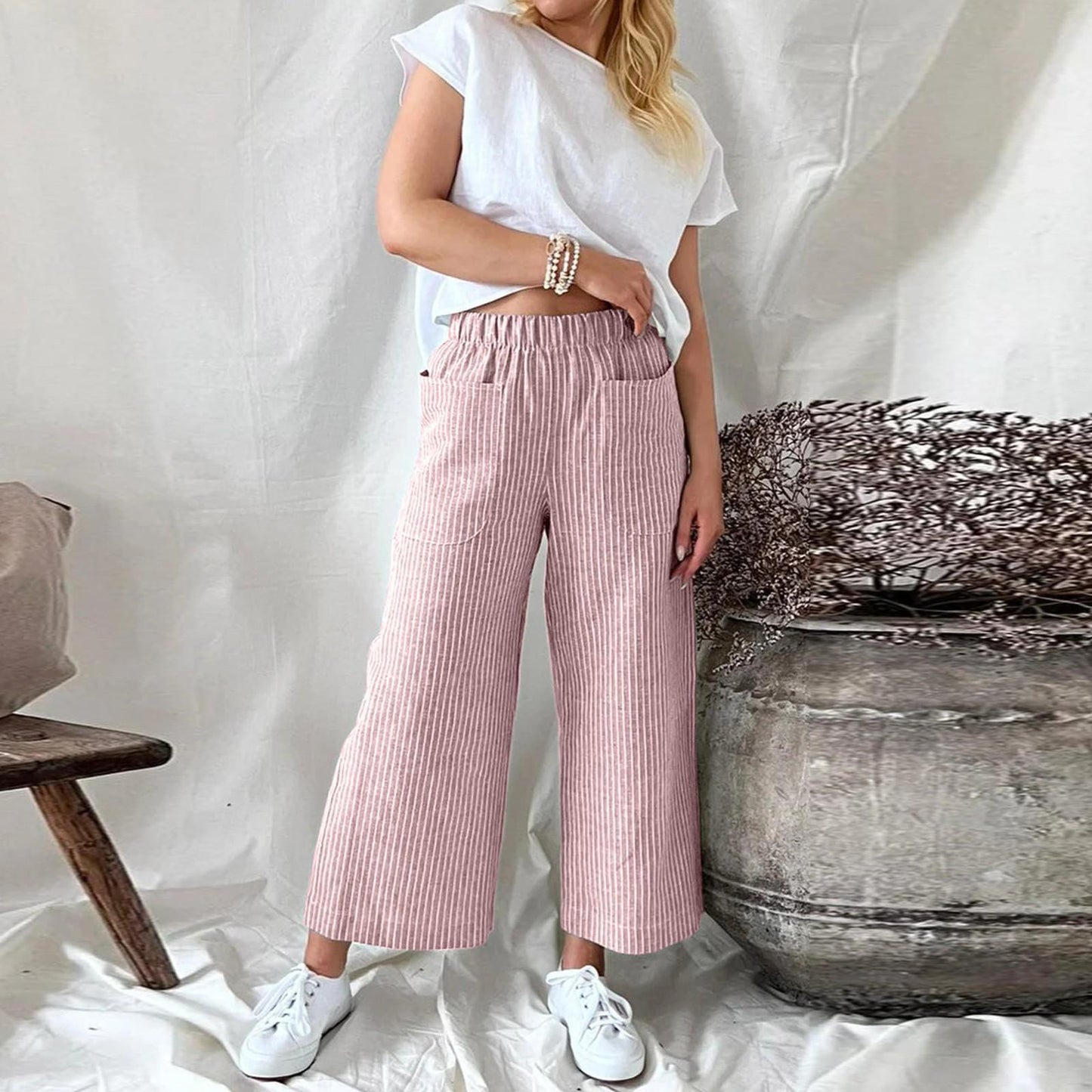 Sophie | Spodnie Culotte w paski | Wygodne i stylowe | Oddychająca bawełna
