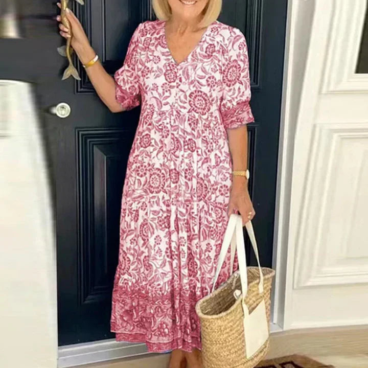 Elegancka sukienka boho z dekoltem V