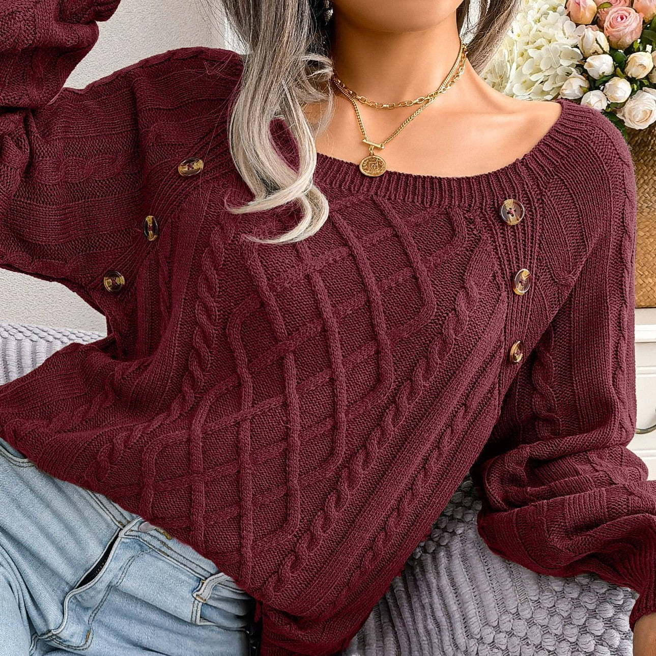 Stylowy sweter damski z dzianiny - Adelinda
