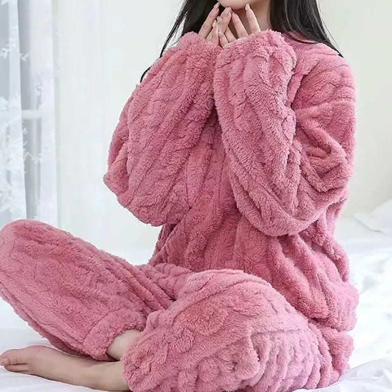 Heidi-Mode | Ciepły zestaw piżamowy Teddy Fleece dla kobiet