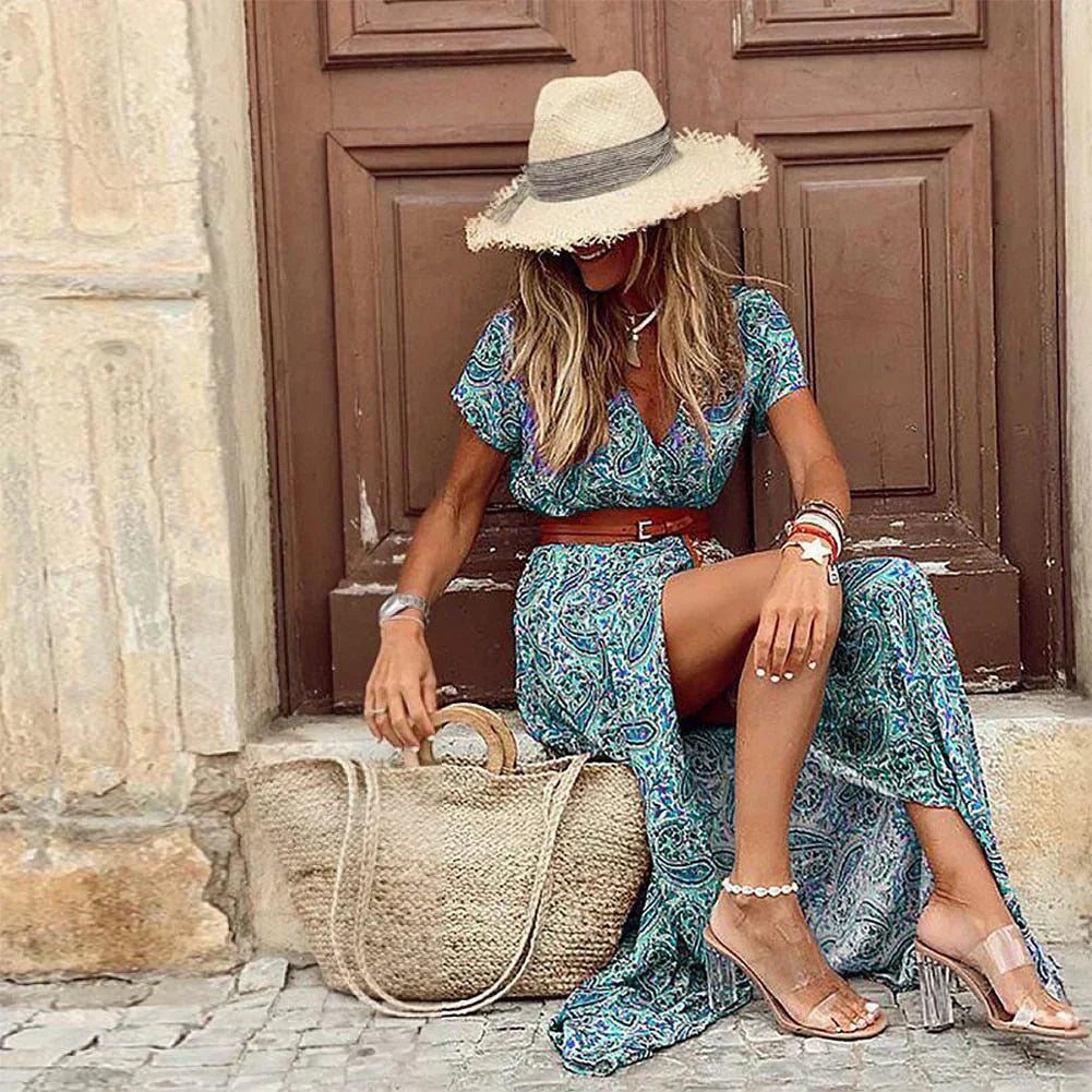 Elegancka sukienka w stylu boho z paskiem w prezencie