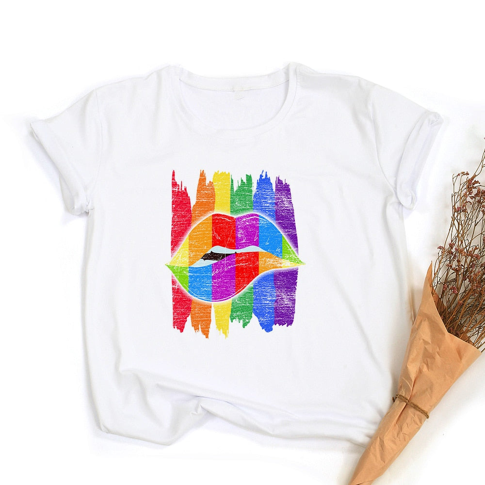 Tęczowa koszulka z grafiką Peace Love Equality | LGBT Pride Retro Summer Top