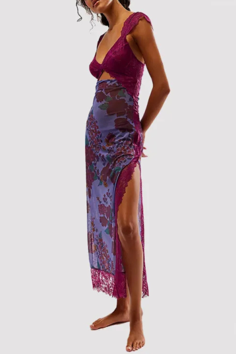 Vionette | Flowers V-neck Koronkowa sukienka na ramiączkach