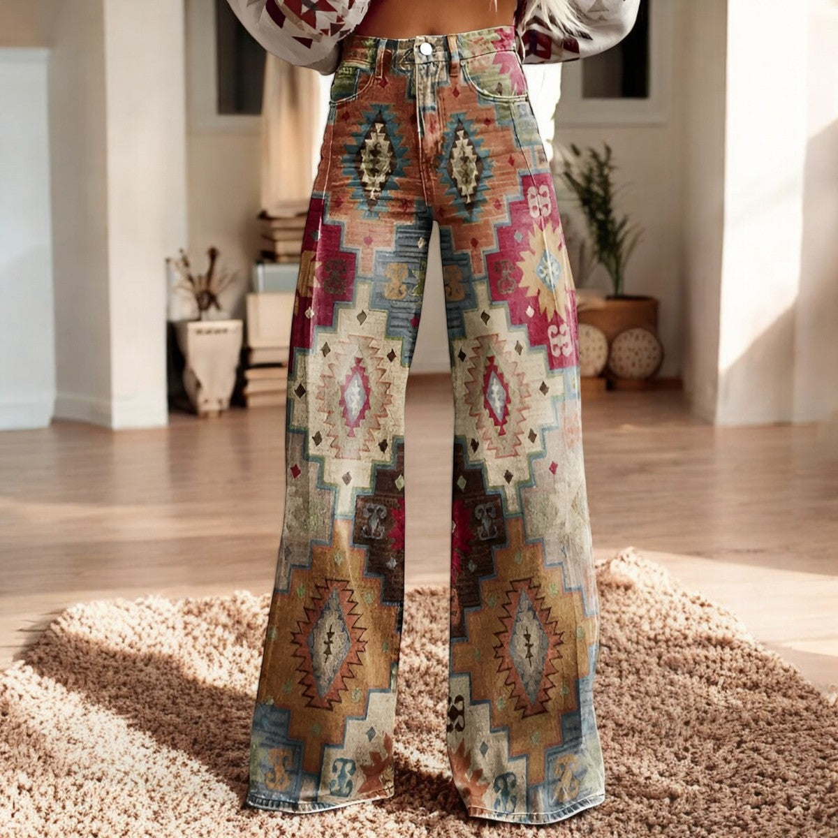 Luna | Szerokie spodnie z kwiatowym nadrukiem | Boho Chic | Miękki materiał