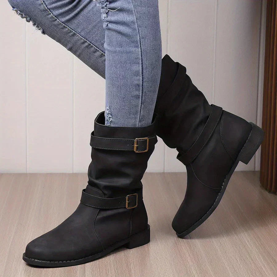 Kasha - westernowe buty za kostkę z zapięciem na klamrę dla kobiet