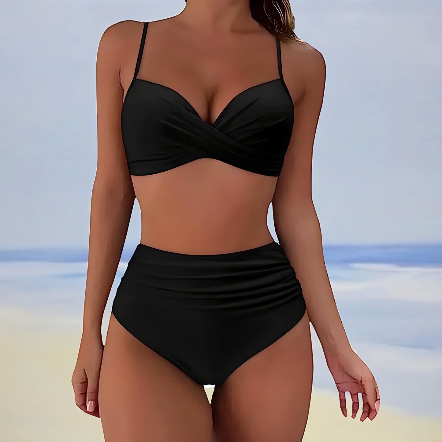Bikini z wysokim stanem i zakręconą górą