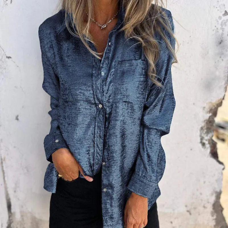 Kurtka - Bluzka damska overshirt - Casual Elegant - Tkanina merceryzowana, kołnierz z klapami, różne kolory - Wiosna/Lato