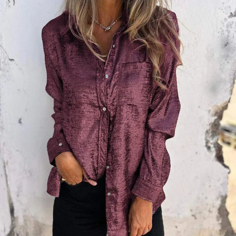 Kurtka - Bluzka damska overshirt - Casual Elegant - Tkanina merceryzowana, kołnierz z klapami, różne kolory - Wiosna/Lato