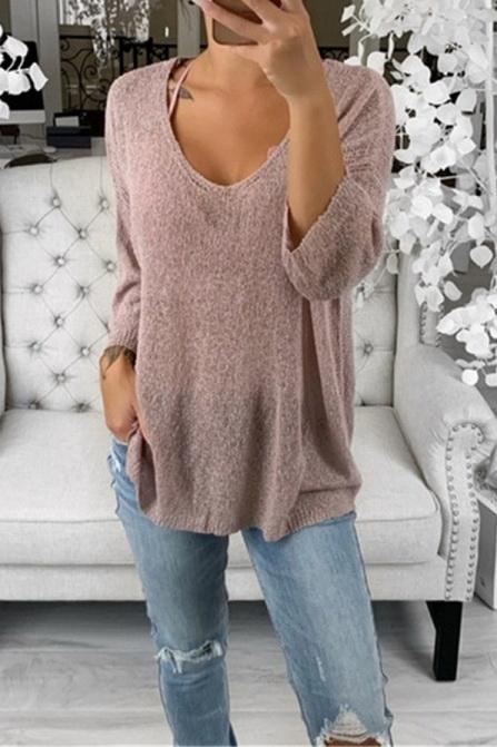 Sweter rekreacyjny z dekoltem w szpic dla kobiet