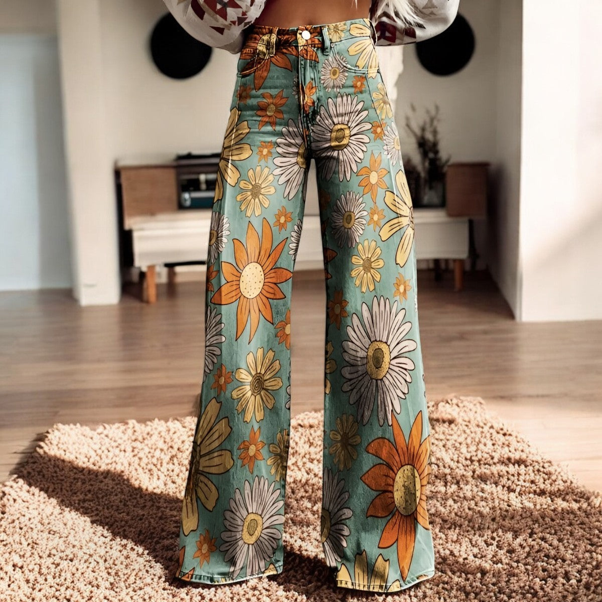 Luna | Szerokie spodnie z kwiatowym nadrukiem | Boho Chic | Miękki materiał