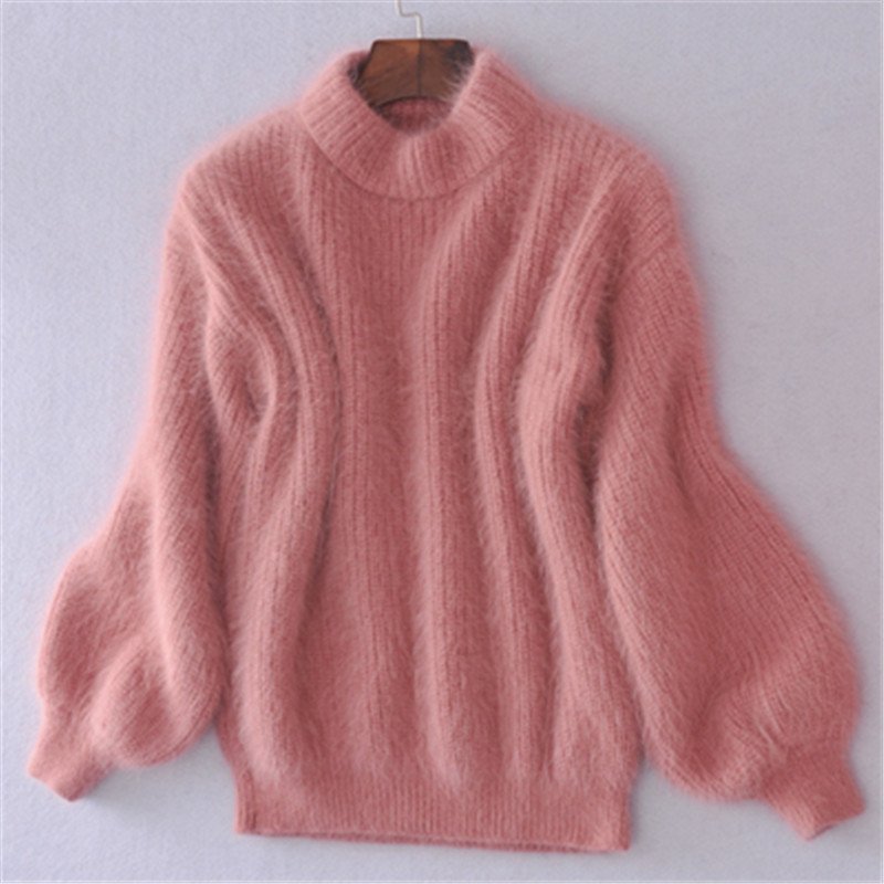 Sweter z dzianiny gładkiej - damski sweter z angory w stylu vintage
