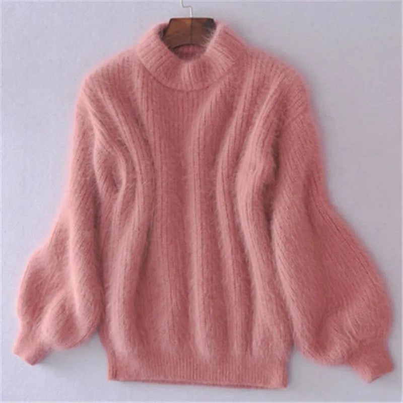 Taylor - luźny sweter z dzianiny w jednolitym kolorze - sweter z angory w stylu vintage