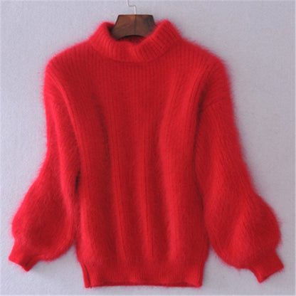 Sweter z dzianiny gładkiej - damski sweter z angory w stylu vintage