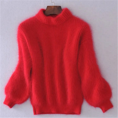 Taylor - luźny sweter z dzianiny w jednolitym kolorze - sweter z angory w stylu vintage