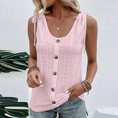 Stylowy damski top z guzikami i wycięciami