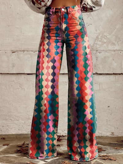 Kara - Damskie spodnie z nadrukiem w stylu retro