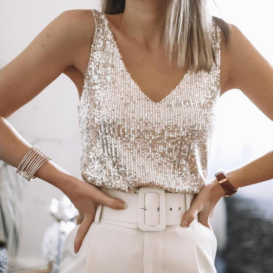 Natasha | Błyszczący cekinowy top w stylu glamour na imprezę