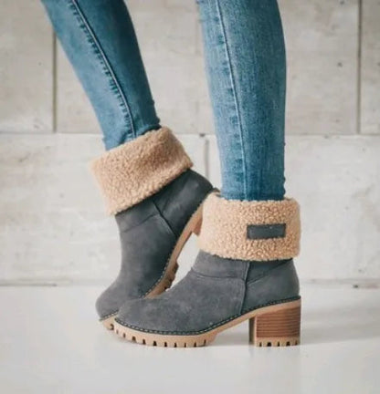 Zimowe buty damskie na niskim obcasie w nowoczesnym stylu