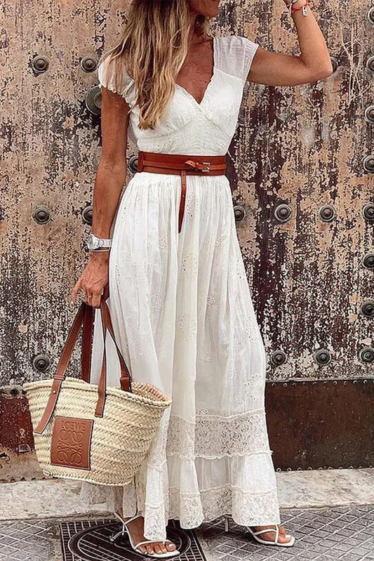 Casual Solid Patchwork V-Neck Waist Sukienka z talią