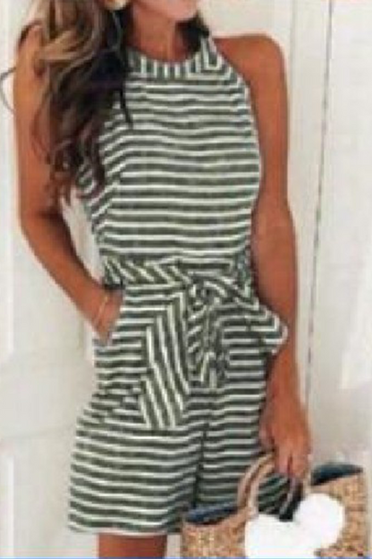 Casual Patchwork Bandaż z paskiem O Neck Luźne kombinezony (5 kolorów)