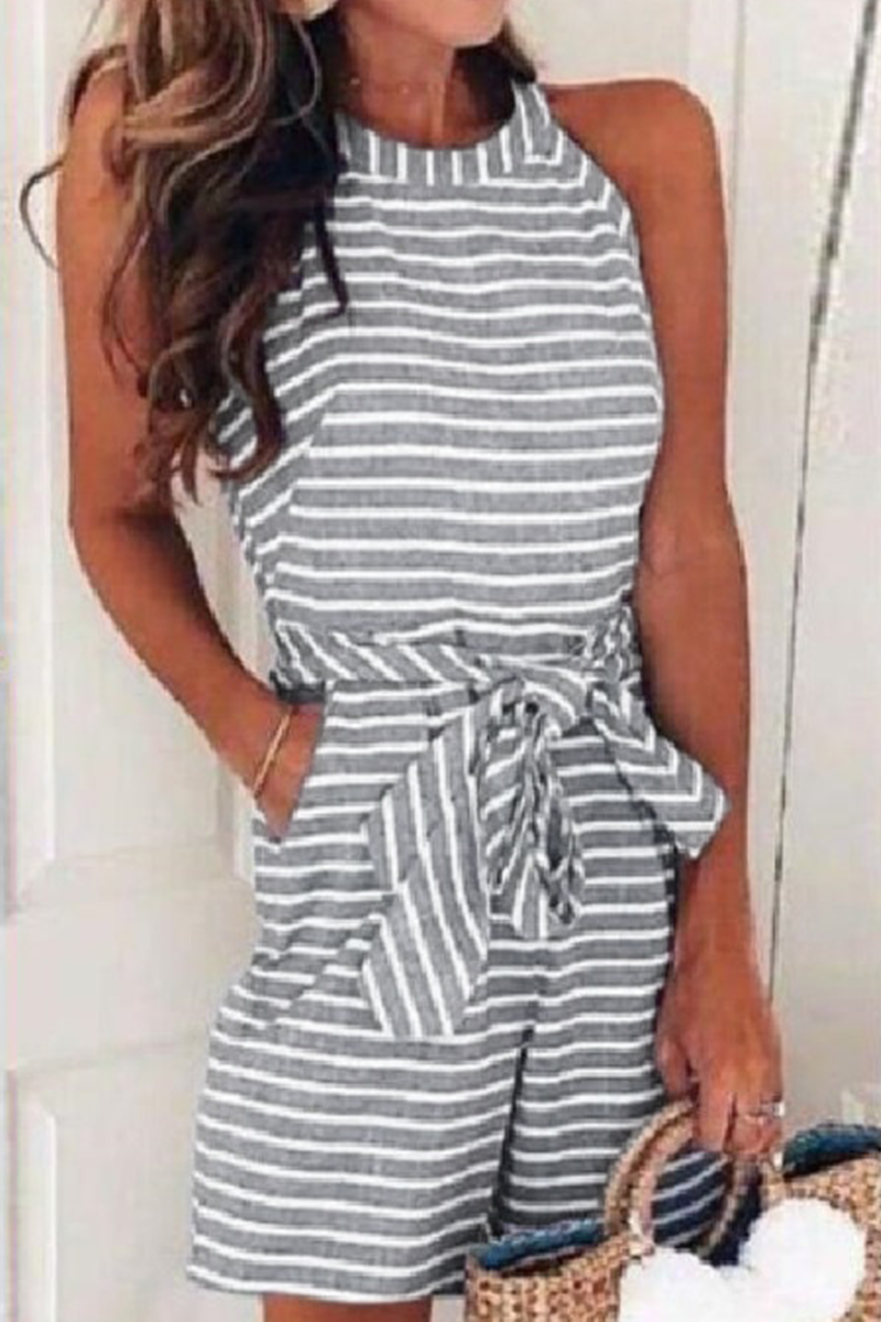 Casual Patchwork Bandaż z paskiem O Neck Luźne kombinezony (5 kolorów)